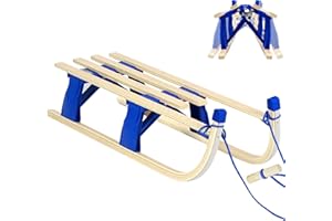 Laneetal Davoser Schlitten faltbar, Holzschlitten 110 cm, Kinderschlitten Rodelschlitten mit Zugseil, aus Buchenholz, für Kinder/Erwachsene, Blau