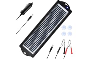HISUNAGE 3W 12V Solar Cargador y Mantenedor de Batería de Coche, Panel Solar Portátil Impermeable Kit de Carga por Goteo para Coche, Automóvil, Motocicleta, Barco, Marina, RV, Remolque, Powersports