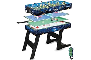 DE VES SPORT DEVESSPORT Multijuego Plegable 4 en 1 Sport Arena | Futbolín, Billar, Air Hockey y Ping Pong | Mesa de Juegos Multijuegos Plegable con Accesorios Incluidos