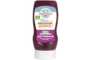 MARCEL SENCHOU Pur Ketchup Betterave BIO Sans Sucres Ajoutés Mini-squeeze - Accompagnement de Poissons, Tapas, Grillades - Sans Colorant et Additif - Vegan Friendly & Gluten Free - 370g, Squeeze Top Down - SENCHOU