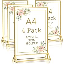 HIIMIEI A5 Tafelstandaard schuin, 6 stuks vaatrek, A5 fotolijstjes, goud, acryl, reclamestandaard voor bruiloft, cafés, restaurants, tentoonstellingen, kantoor, 14,8 x 21,0 cm