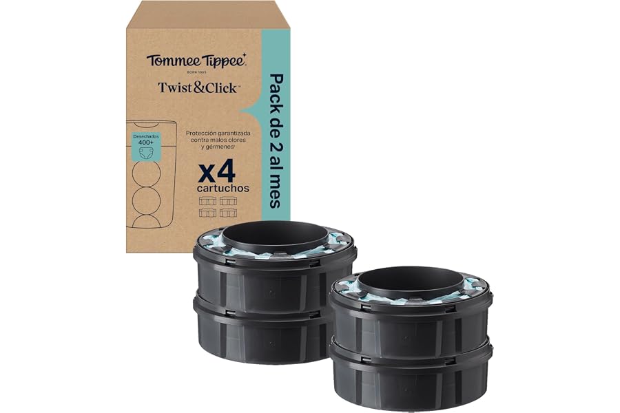 Tommee Tippee Cartuchos de recambio para contenedor de pañales Twist & Click, Pack exclusivo de 4 cartuchos de 10,5 m para re