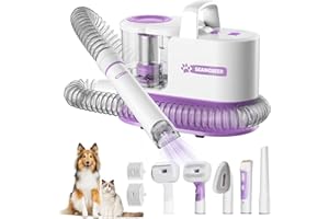 SEANCHEER Maquina Cortar Pelo Perros con Aspirador, Cortapelos, Kit de Peluquería para Mascotas 5 en 1, Eliminador de Pelos de Baja Sonoridad, Máquina de Corte Bajo Ruido para Perros y Gatos (Morado)