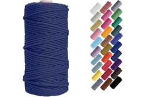Binwat Macrame Cord Thick Natual Cotton Cord Yarn Macrame Rope Cord Cotton Rope for Wall Hangings, Plant Hangers, DIY Crafts, Home Decorations, Gift Wrapping 3mm x 100m (Dark Blue)