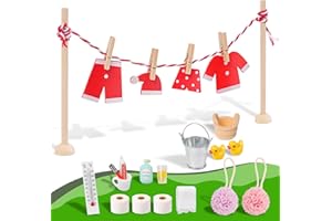 Johiux Wichtel Zubehör Weihnachten,27 Stück Weihnachtswichtel Zubehör Wichtel Kleidung Miniatur,Puppenhaus Mini Badeset Set, Holz wichtel Tür und Spielhaus Badeset Zwerg Waschset.