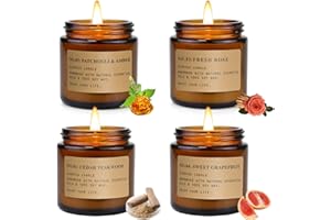 YINUO LIGHT Candele Profumate Set di 4 Pezzi in Vetro Cera di Soia da 400g con Profumo di Rosa Teak e tabacco di tek per la Casa Aromaterapia per lei, Regalo di Compleanno per Donna Mamma Durata Fino a 100 Ore