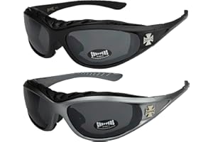 X-CRUZE Choppers - Pack de 2 gafas de sol con acolchado en negro, antracita, plata y blanco - Unisex, Hombre, Mujer, Moto, Motocicleta, Motorista, Bici, Bike, Modernas, Moda, Vintage, Fashion