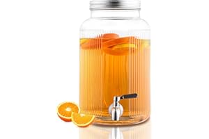 Evanda Glass Beverage Dispenser with Leakproof Stainless Steel Tap, 5.5L Iced Beverage Dispensers, Drink Dispenser for Fruit Teapot for Making Iced Tea, Lemonade and Juices