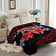 JYK (Rose/Black) - Heavy Korean Mink Fleece Blanket - 2 Ply Reversible 520GSM Silky Soft Plush Warm Blanket For Autumn Winter