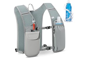 RAINSMORE Laufweste Damen und Herren mit Trinkflasche 500 ml, Leichter Trinkrucksack 5L, Reflektierender Trinkrucksack mit Handyhalterung für Jogging, Trailrunning, Fahrrad, Marathon, Motorrad