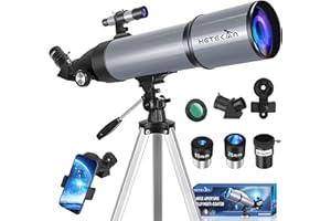 HETEKAN Teleskop, 80/600mm Teleskope Für Erwachsene, Tragbares Astronomisches Refraktor Teleskop Für Kinder & Anfänger, Zur Beobachtung Von Mond Und Sternen Mit Telefonadapter Und Tragetasche