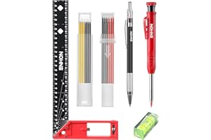 ENHON 90 Grad Metall Anschlagwinkel Zimmermannswinkel 300mm mit Linealanschlag&Tieflochmarker Bleistiftsminen&Wasserwaage zum präzisen Anreißen Zeichnen, Multiwinkel Anschlaglineal Winkelmesser Messwerkzeug