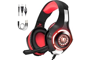 BlueFire Cuffie Gaming per Xbox one, Cuffie da Gioco con 3.5mm Jack LED e Microfono Insonorizzato,Bass Stereo Audio Surround Cuffie da Gaming per PS4/ PS5/ Xbox/PC/Laptop (Rosso)