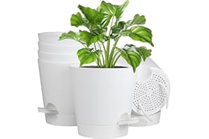 Homeuouz 6 Packs Blumentopf Selbstbewässernd, 17.8cm Pflanzentopf mit Bewässerungssystem, Übertopf mit Untersetzer, Blumentöpfe Set Ideal für Innen und Balkongärten, Weiß