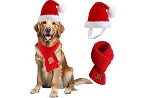 Wiz BBQT Weihnachtsmütze und Schal für Hunde, groß, rot, Plüsch/Acryl, klassisch, Uni, Winter, bequem und warm, 3D-Design, Hundezubehör, Weihnachten, 55+ Pfund, große Rassen