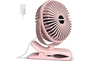 HONYIN Mini Ventilator mit Clip, 720 Grad Drehung Kleiner USB Ventilator, Starke + Stabile Klammer, 3 Geschwindigkeitsstufen, Ideal als Tischventilator im Büro und Schlafzimme