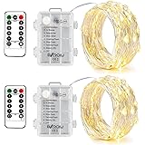 BXROIU 2 x 50 LEDs Stringa Luci a Batteria,Catene Luminose Filo d'Argento 5M,8Modalità,Timer e Telecomando,per Interni ed Est