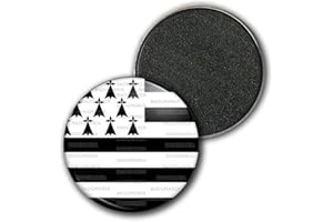 Badgmania Magnet Aimant Frigo 3.8cm Drapeau Breton Bretagne Hermine Brezhoneg Celte Celtique Noir Blanc