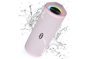 HEYSONG Portable Bluetooth Speaker, Waterproof Wireless Outdoor Speakers with LED Light, Enhanced Bass, IPX7 Floating, 40H Play, TF Card, True Wireless Stereo for Party, Shower, Gifts for Women - Pink
