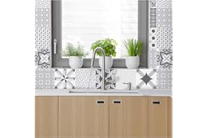 AMBIANCE STICKER 30 Stickers muraux Cuisine - Sticker Mural - Carreaux de Ciment adhésif Mural - Stickers Muraux azulejos - Sticker Carrelage adhesif Mural Salle de Bain 20 x 20 cm - 30 PCS Carreau de Ciment adhesif