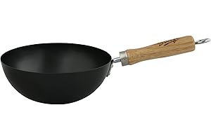 Dexam Swift Wok en Acier au Carbone non-adhérent avec Manche en Bois 20 cm