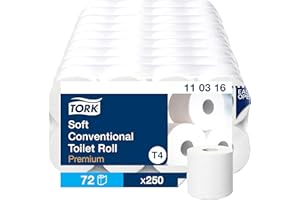Tork Papier Toilette Rouleau traditionnel doux blanc T4, Premium, 3 plis, 8 x 250 feuilles, 110316