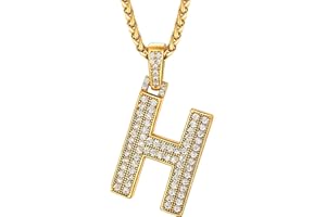 U7 Bling Initial Capital Pendant Necklace, 18K Gold Plated 26 Letters A-Z, Full CZ Crown/Bubble Letter, Wheat/Tennis Chain, Cool Hip Hop Rapper Charm, Customizable, Send Gift Box