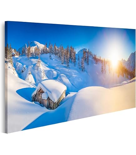 Toile Déco Alpes Enneigées - 100x40cm, Impression Écologique, Cadre Bois Épicéa, Résistant UV