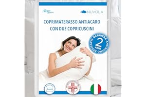Allergosystem Set Coprimaterasso Antiacaro Matrimoniale con Cerniera 170x200cm e 2 Federe Cuscino Letto 50x80cm - Dispositivo Medico Antiacaro e Anallergico MADE IN ITALY - Linea Nuvola