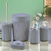 Promosyonca Banyo Seti, &Ccedil;&ouml;p Kovası, Sıvı Sabunluk, Diş Fır&ccedil;alık, Sabunluk ve Tuvalet Fır&ccedil;ası, 5 Par&ccedil;a (Antrasit Gri)