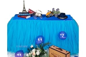 MYMM 3ft / 91cm Blue Table Skirt, Romantic Tulle desk gauze, Table Decoration, Snowflake Wonderland Tutu Table Cloth, for Baby Shower, Wedding, Birthday, Party, Bar, Prom, Valentine's Day Christmas