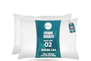 Nod Off Pack of 2 Cushion Inner Pads - 12” x 20” (30cm x 50cm) Hollowfibre Stuffed Rectangle Cushion Insert - Hypoallergenic Bounce Back Decorative Cushion for Sofa, Bed, & Outdoor