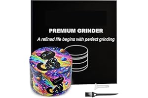 Sytranrein Macina erbe aromatiche – 4 pezzi con parte superiore magnetica, denti di squalo e polline – Macinino in metallo da 50 mm per erbe secche e spezie (gatto stellato)