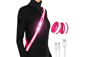 FOKIA KUNBIO Reflektierende LED-Laufausrüstung, hohe Sichtbarkeit, reflektierende Gürtelschärpe mit Armband für Spaziergänge bei Nacht, verstellbare Lauf-Sicherheitsausrüstung, beleuchteter Laufgürtel für Läufer,