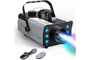 U`KING 1200W Macchina del Fumo con 6 Luci a LED, UKing Macchina Nebbia RGB con Telecomando e Serbatoio da 1L per Halloween, Matrimonio, Festa, Teatro, Discoteca