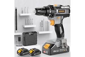 Taladro Atornillador Batería, LEEIKOO Atornillador Electrico 21V, 42N.m con 2 Baterías 2.0Ah, 18+1 Ajuste de Par, 2 Velocidad, LED Luz, 14 Accesorios Para Hogar, Bricolaje, Gris