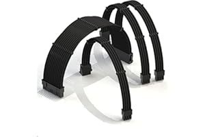 LINKUP - AVA 30cm PSU Cable Extension Sleeved Custom Mod GPU PC Braided w/Comb Kit | 1 x 24 P (20+4) | 1 x 8 P (4+4) CPU | 2 x 8 P (6+2) GPU set | 300mm - Black