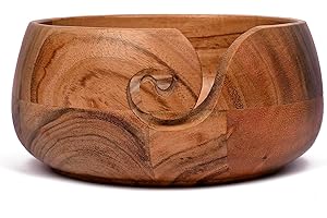 Samhita Acacia Wood Wooden Yarn Bowl for Crocheting & Knitting Hand Made by Indian Artisans Birthday Gifts for Mom & Knitting Lovers (15.24cm x 15.24cm x 7.62cm)