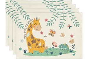 Artoid Mode Set di 4 tovagliette alla giraffa, motivo: farfalla e giungla, 30 x 45 cm, lavabili