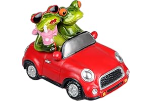Formano Deko-Froschpaar im Auto, Höhe: 100 mm, Länge: 140 mm, aus Kunststein, Hellgrün-Rot, 1 Stück, von Hand Gefertigt und Bemalt