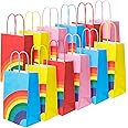 JOYSKY 24 Pcs Rainbow Party Bags Party Paper Bags with Handles 13 x 8 x 22 cm Kraft Bags Treat Sweet Candy Gift Bags for Kids Party Wedding Birthday Favor Celebrations 6 Colour