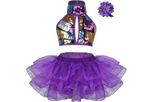 ranrann Robe Danse Moderne Jazz Fille Enfant Tutu Danse Ballet Tulle Robe Danse Latine Contemporaine Paillette Robe Danse Classique Patinage Tenue Dancewear 3-14 Ans