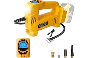 QUPERR compresseur d’air sans fil compatible batterie Dewalt 18V, jusqu’à 10,34 bar, avec LED et arrêt automatique, pompe portable pour voiture, moto, vélo et ballons (batterie non incluse)