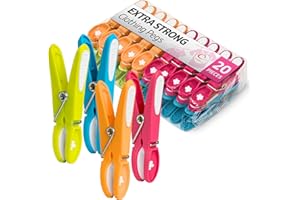 CARASELLE Clothes Pegs for Washing Line Strong - Non Slip Heavy Duty Washing Pegs w/Rubber Pad for Mark Free Secure Grip - Indoor Outdoor Plastic Clothes Pegs Strong Large Laundry Pegs - 20 pcs