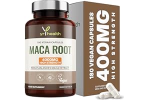 Maca Root Capsules 4000mg, 180 Vegan High Strength Peruvian Black Maca Extract Capsules, Sexual Health Supplement for Men and Women - Made in The UK by YrHealth