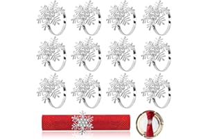 Corsehild 12 PCS Christmas Napkin Ring Snowflake Napkin Holders Silver Serviette Ring Holder Xmas Napkin Buckle Metal Napkin Ring Circle with Rhinestone for Christmas Wedding Party Dinner Table Decor