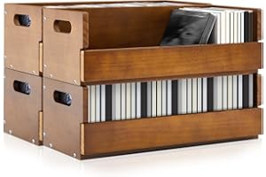 CroBlissful 4 Set Wooden CD Storage Box Holder Shelf Cassette Tape Display Racks with Carrying Handles, Organizer Shelf for Movie Cases, DVDs, Each Set Can Store up to 36 Pcs CDs (Brown)