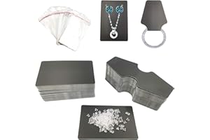 DUGYIRS Carte D'affichage de Boucle D'oreille Carte D'affichage de Collier,200 Pièces Cartes Porte-Bijoux Étiquettes en Papier Vierge avec 100 Pochettes Auto-Scellantes pour Présentoir à Bijoux (Noir)