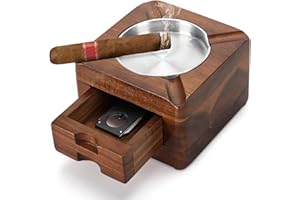 JOYIAL Holz Zigarren Aschenbecher 4 Schlitzen, Quadratischer Aschenbecher Aschenbecher für Draußen Unterwegs mit Abnehmbarer Aschenbecher Schublade Heimbüro, personalisierte Zigarren-Geschenke für Männer