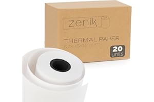 ZENIK | 20 Rotoli di Carta Termica 57x35x12mm | Senza BPA | Compatibilità Universale | POS, Terminale di Pagamento, Stampante Termica 57mm, Scontrini | Alta Durata